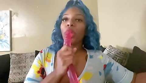 Ebony woman with big tits playing with her vibrator