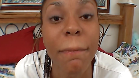 Hot brunette teen swallows a black cock and a white dildo