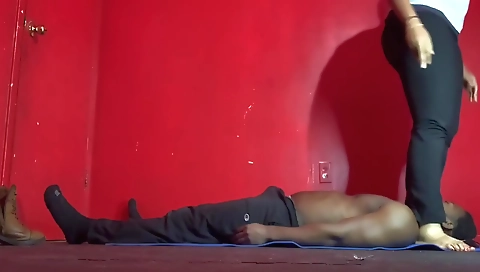 My ebony lover gets to feel my cock hard in tight feet