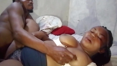 Ebony stepbrother takes a creampie on a hairy babe