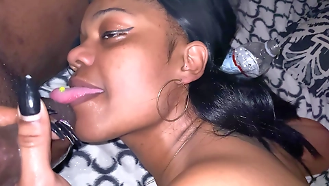 Ebony teen with tattoos gets off with a dick in POV video
