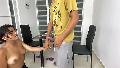 Ebony babe gets a face-fucking with her hands and pussy