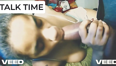 Ebony gets deep throated by a hard cock in her black pants