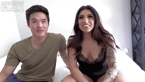 Hot brunette and a red head getting fucked in the bed