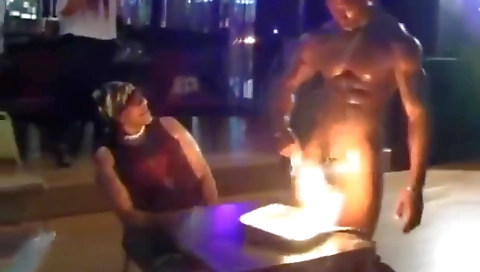 Busty ebony fucker fucked in the stripper and public