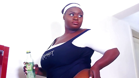 Ebony chick in black skirt with step brother in law