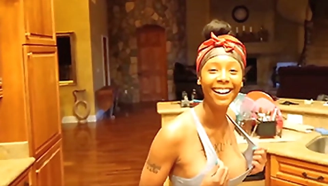 Sexy ebony brunette in black lingerie and a tattooed pussy 039