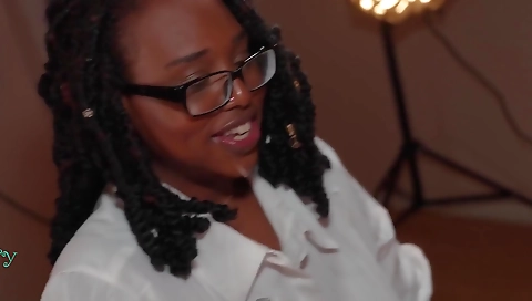 Ebony babe gets a deepthroated blowjob with a big dick