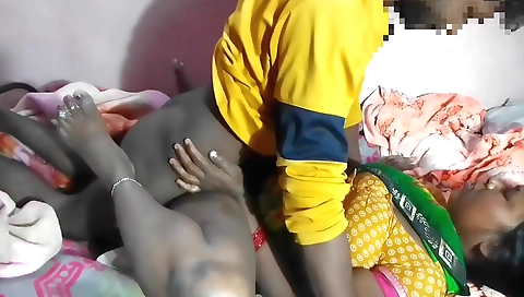 Sexy brunette brunette is on the bed in a homemade video