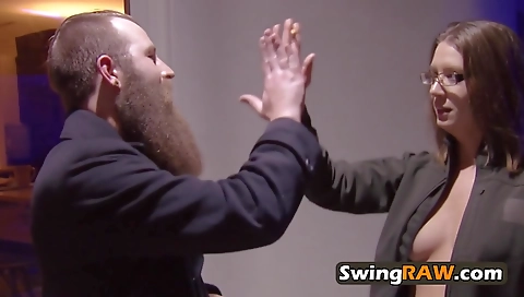 Ebony girl and her black hubby have a group sex video