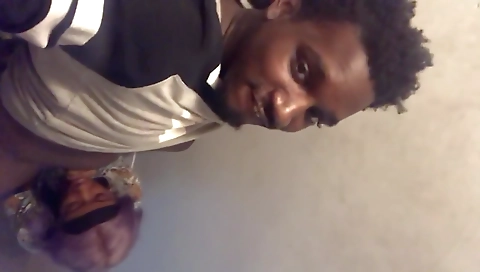 Ebony girl gives a deepthroat handjob and gets her pussy fucked