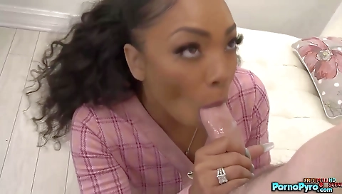 Ebony brunette in a black dress 2016 deepthroat vid