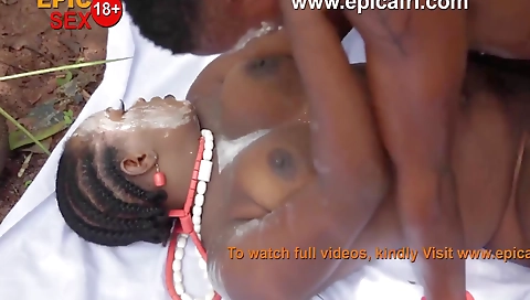 Brunette ebony gets fucked in outdoor on a black cock