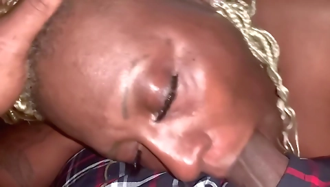 Blonde amateur milf gets deep throat and a blowjob