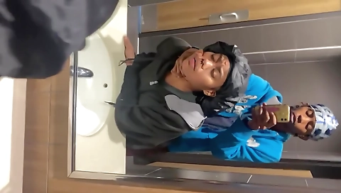 Ebony teen 18+ takes off her clothes and gets fucked in the toilet