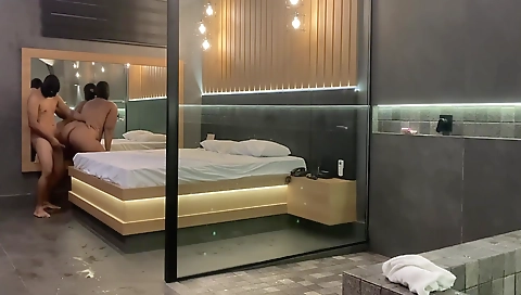 Big tits and ass of a ebony babe is getting fucked by a stud