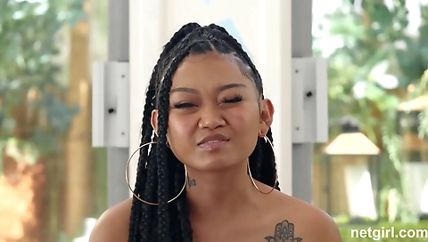 Ebony chick with a nice figure having sex with a guy