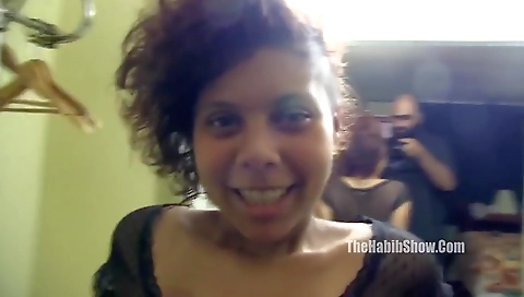 Ebony girl in stockings shows off her body and hair