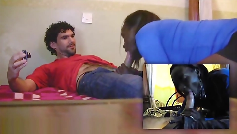 Ebony teen giving a blowjob and getting fucked by a tourist