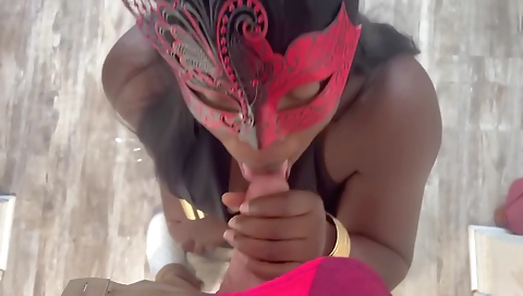 Ebony babe with big tits is taking care of her step dad