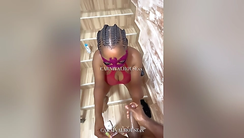 Ebony brunette makes love to her boyfriend in the bedroom