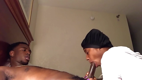 Ebony handjob video with a big dick inside a pussy