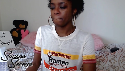 Ebony girl is doing a blowjob and a burping in a solo film