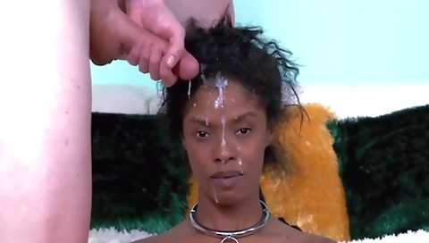 Hot ebony girl fucks a hot red head girl in the living room