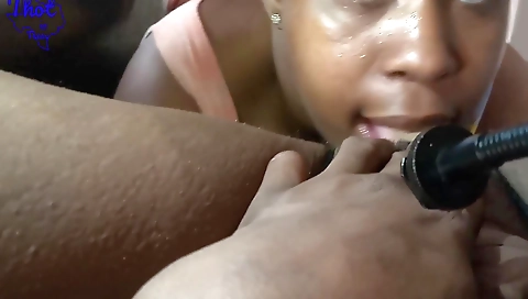 Ebony milf with a big ass and big tits deep throats