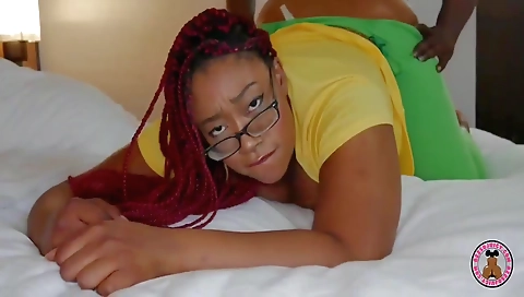 Ebony babe with large booty rides a big black cock