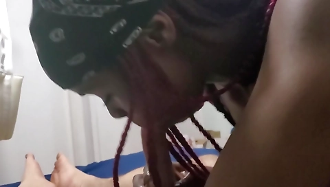 Ebony teen rides white dick in her tight black pants